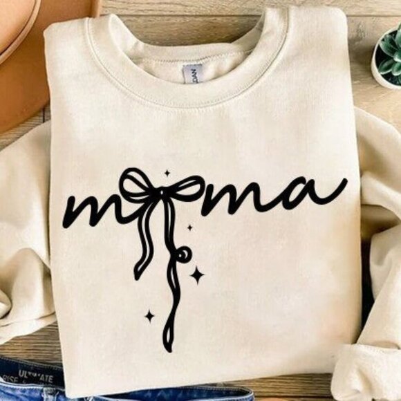 Mama Coquette Bow NEW tan crewneck sweatshirt - Picture 1 of 1
